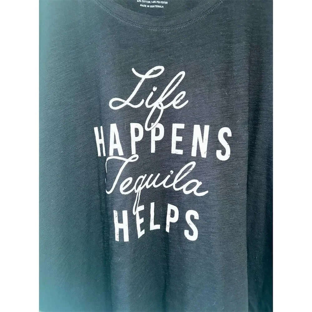 Torrid Women's Plus Size 5 Black "Life Happens Tequila Helps" T-Shirt - Picture 2 of 5